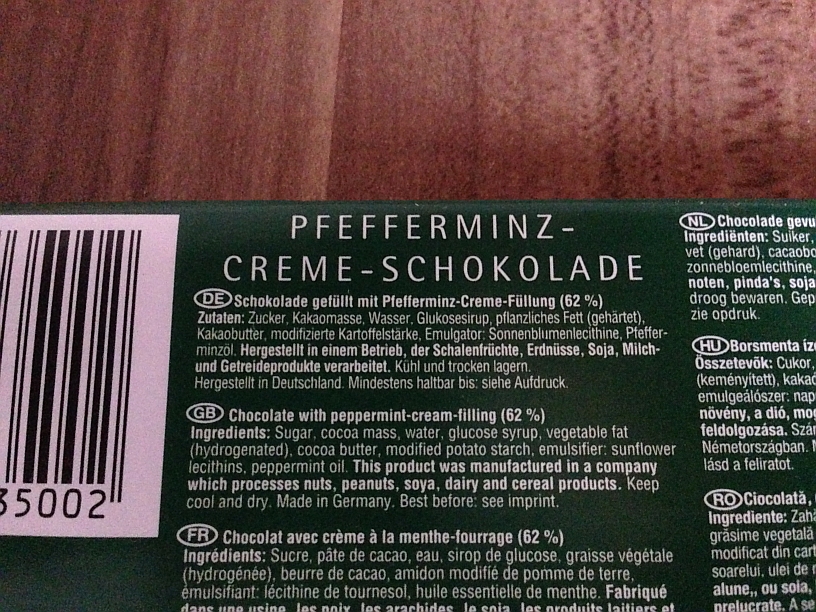 Pfefferminz Schokolade von Böhme (Nährwerte)