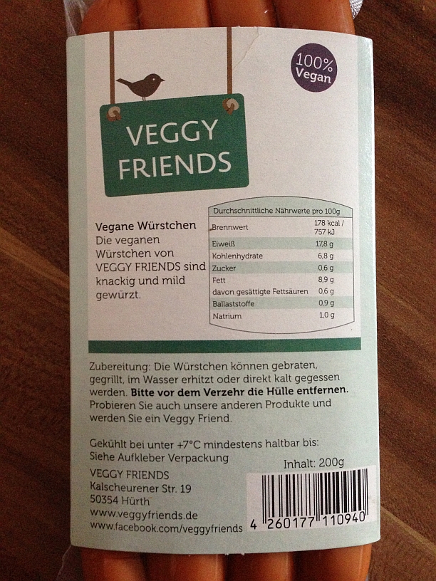 Veggy Friends Würstchen Classic (Rückseite)