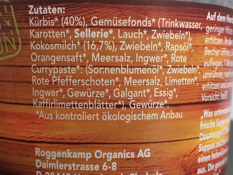 Roggenkamp Organics Zutaten Kuerbis-Kokos-Suppe