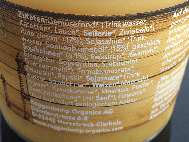 Roggenkamp Organics Zutaten Tandoori-Linsen-Suppe