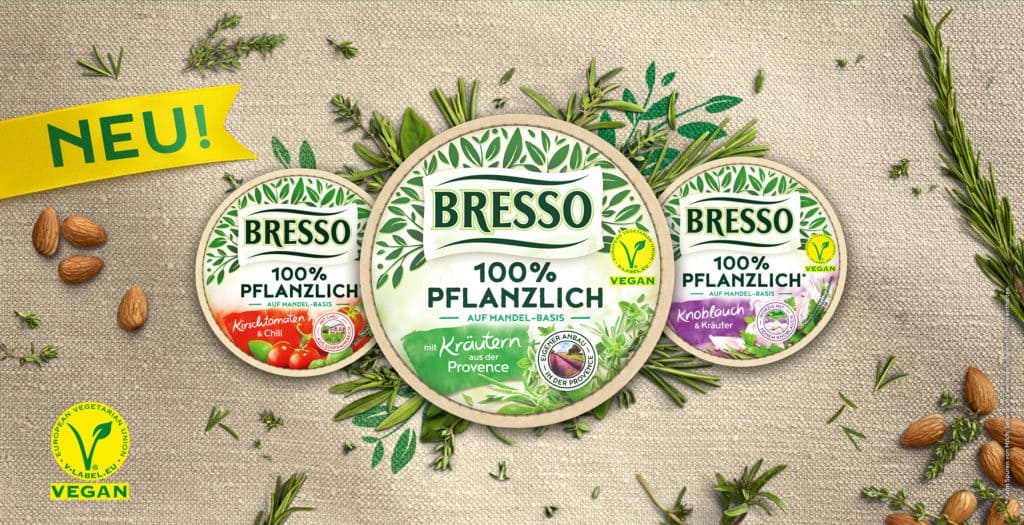 Drei vegane Frischkäse Sorten von Bresso