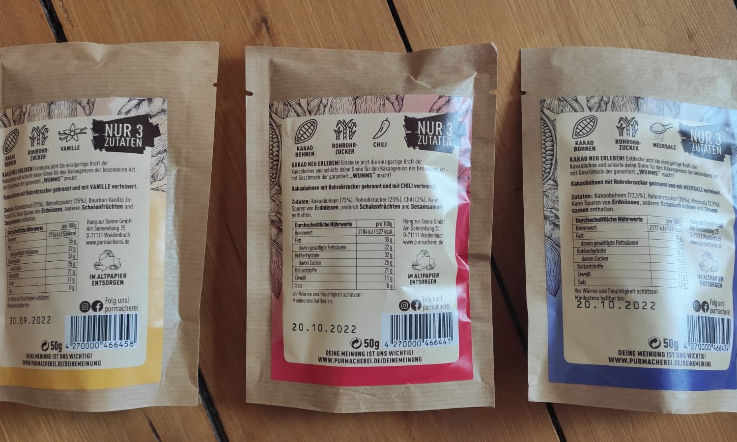 Nährwerte der PURmacherei Produkte
